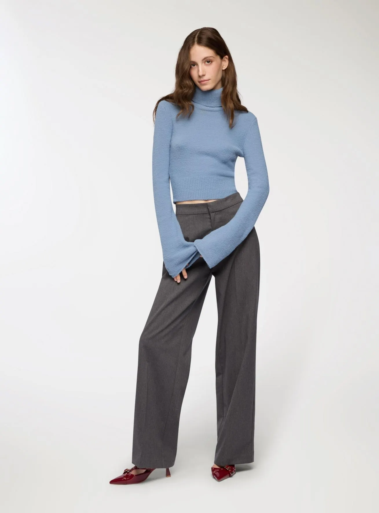 Pantaloni wide leg in tessuto caldo Grigio medio melange