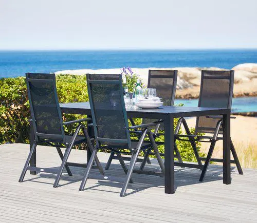 Tavolo MADERUP L205 cm nero + 4 Sedie LOMMA reclinabili nero