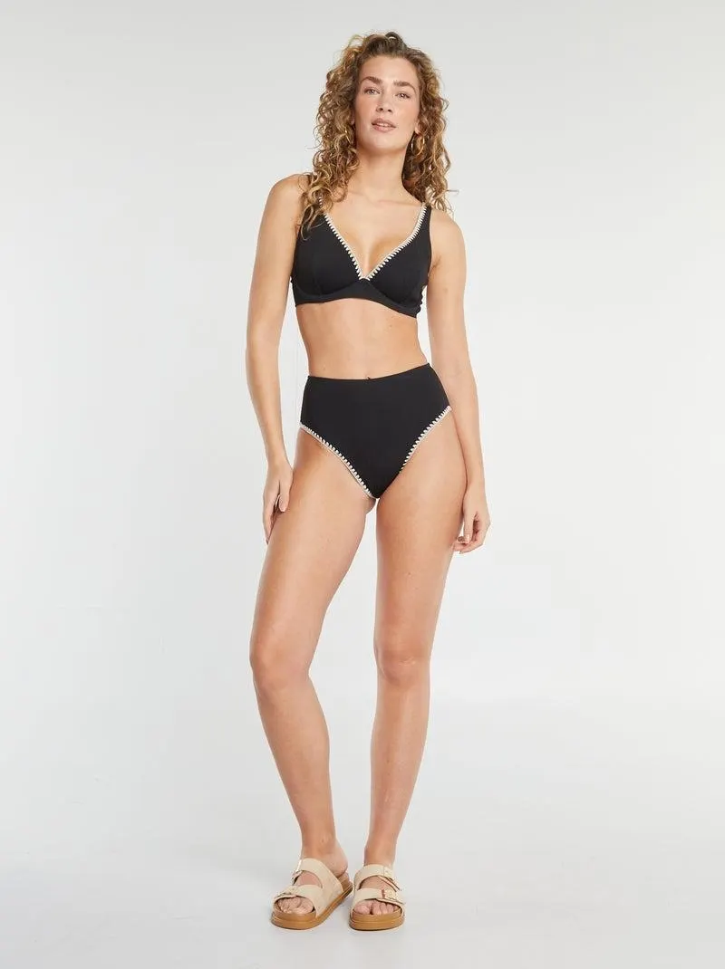 Slip bikini a vita alta a nido d'ape - nero