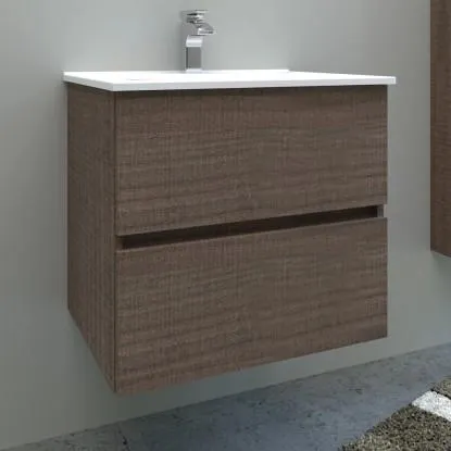 Mobile bagno con base sospeso 2 cassetti e lavabo in ceramica 61x46 cm noce