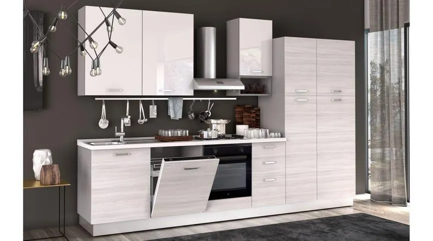 Flora cucina 330 cm colore frassino e bianco lucido