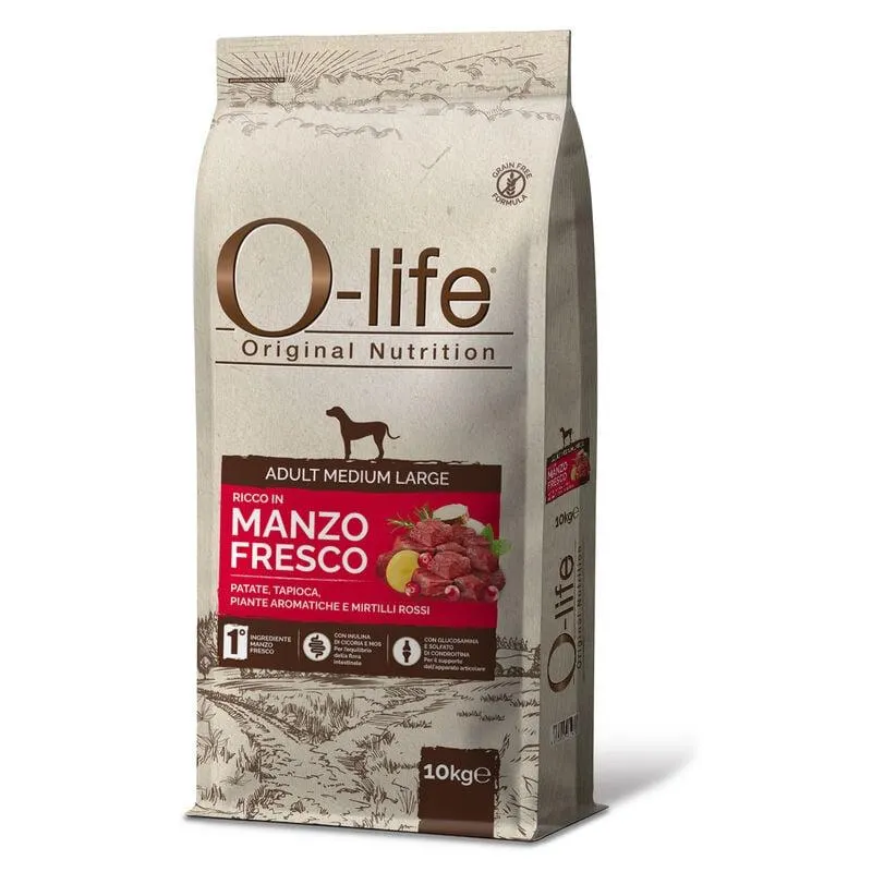 O-life Dog Adult Medium&Large ricco in Manzo Fresco 10 kg