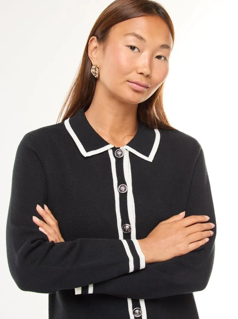 Abito corto in maglia con apertura abbottonata - Nero