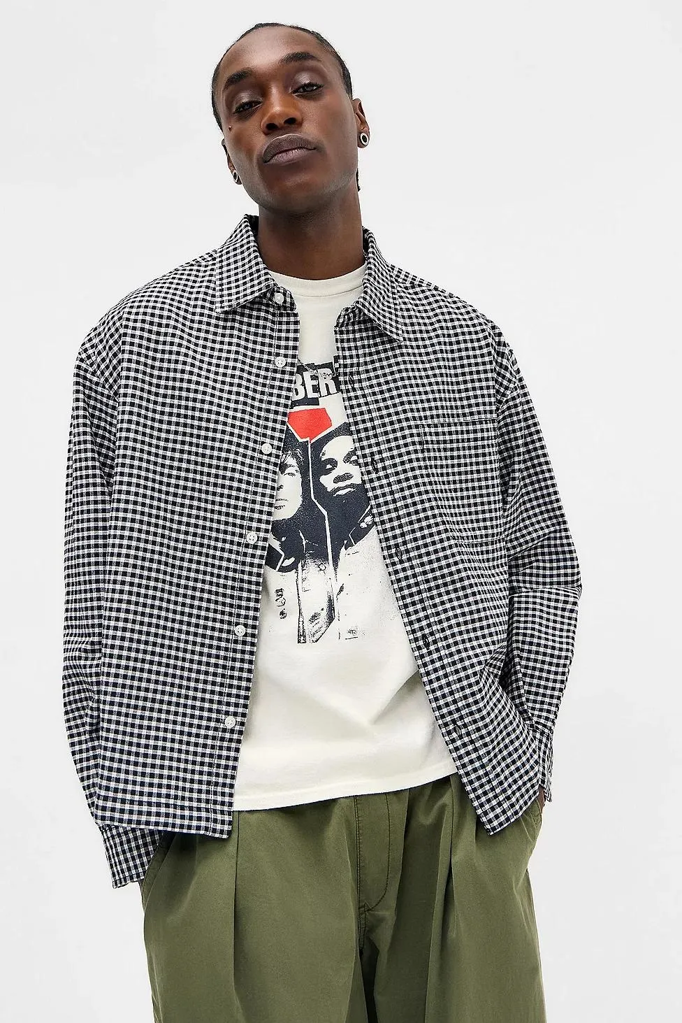 Camicia a maniche lunghe BDG Black & White Arlo Check