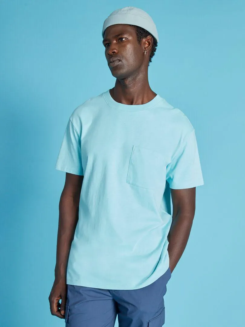 T-shirt larga in jersey con tasca - BLU