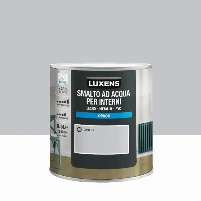 Smalto da interno per mobile super lavabile, LUXENS Legno, metallo e PVC grigio granit 5 opaco, 0.5 L