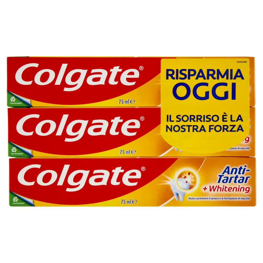 Colgate dentifricio sbiancante Antitartaro + Whitening 3x75 ml