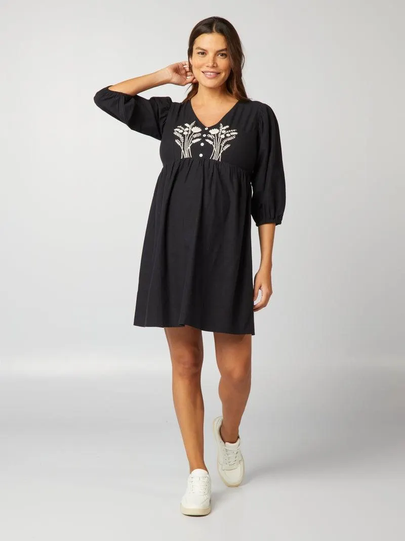 Vestito premaman in misto lino - NERO