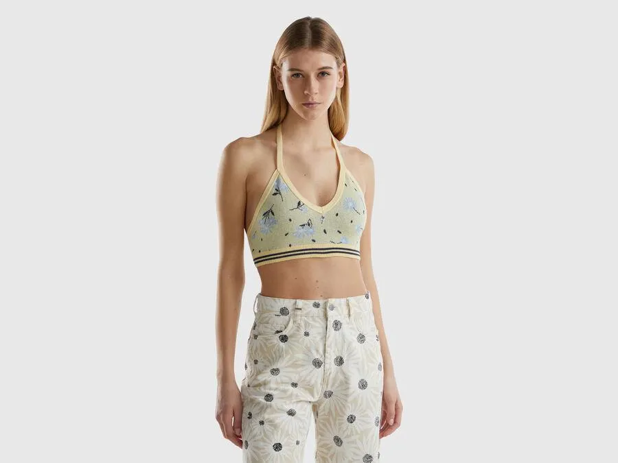 Cropped top in floral knit