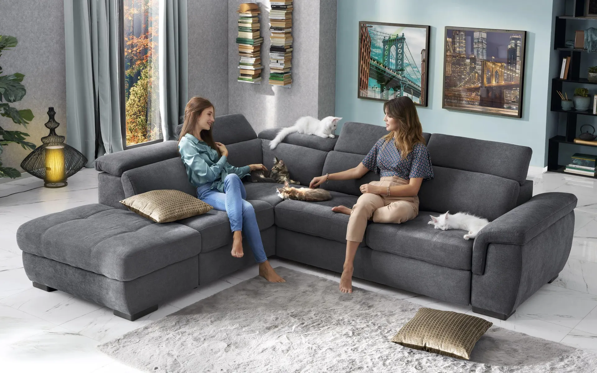 Divano letto angolare con pouf contenitore sinistro - meccanismo estraibile