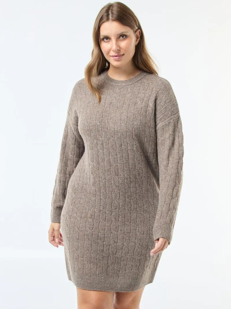 Abito maglione in maglia a trecce - Beige