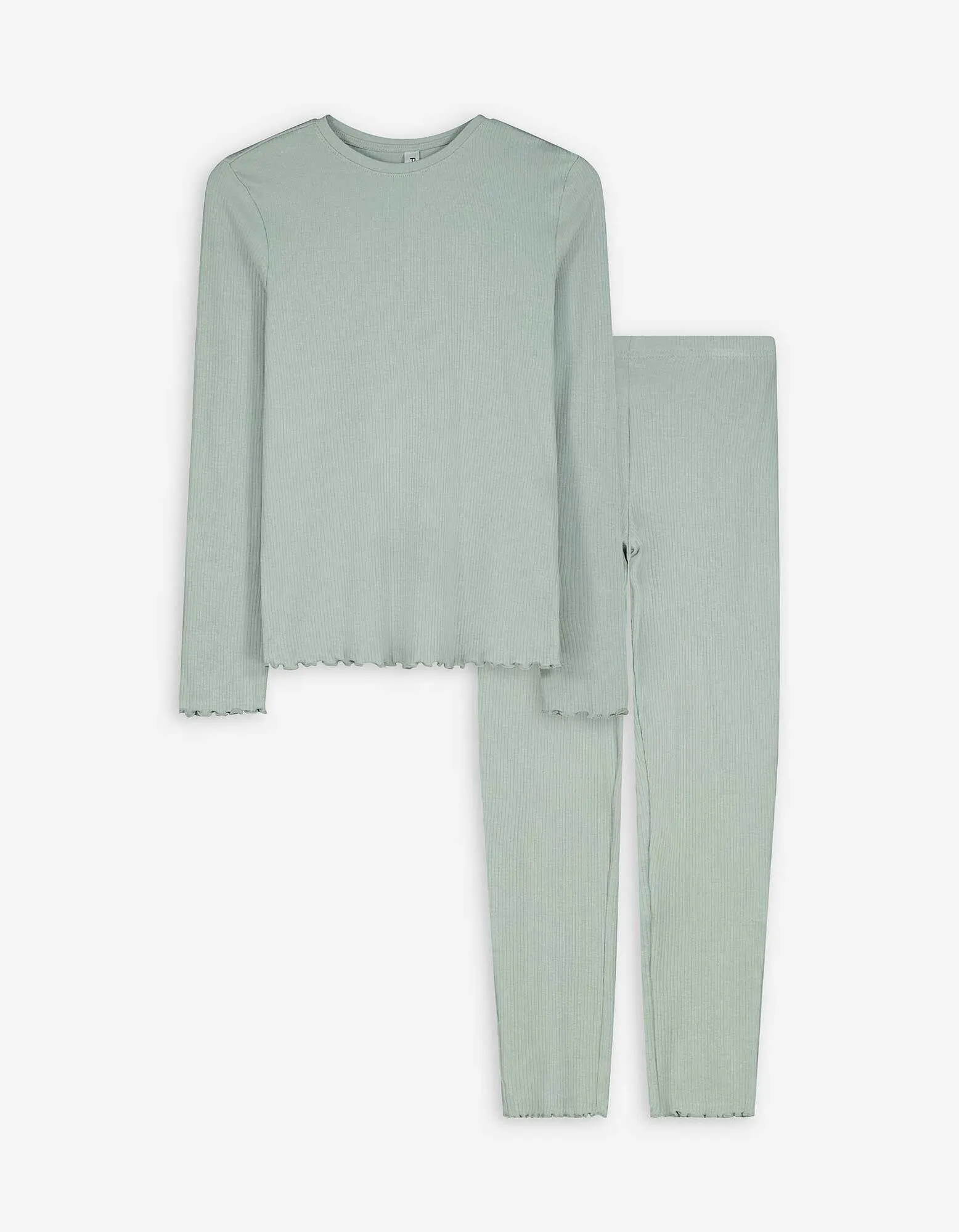 Pigiama completo (maglia + pantaloni) - A coste - celeste