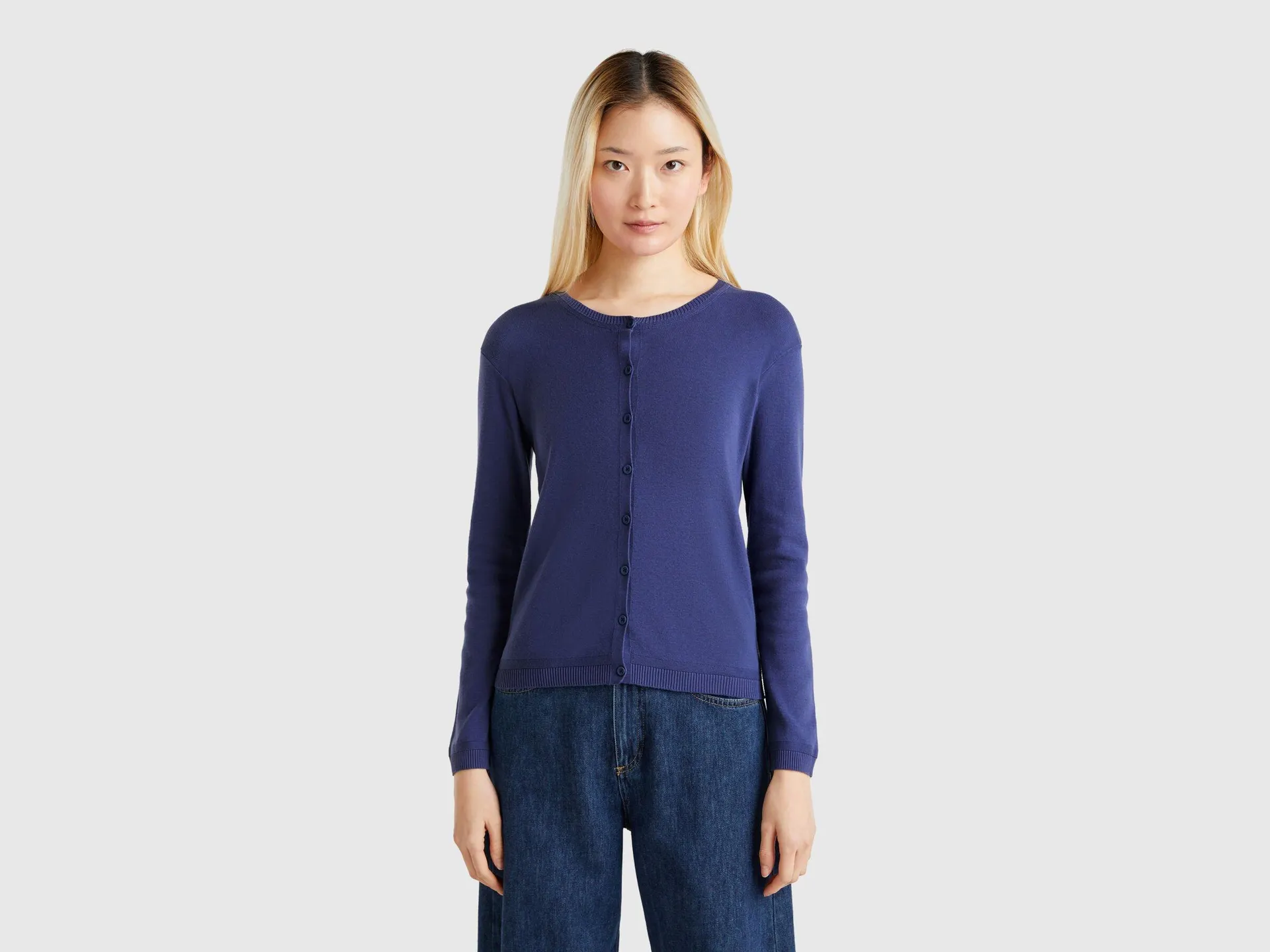 Cardigan girocollo in puro cotone