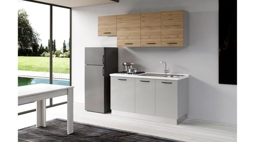 Gilda cucina 210 cm colore light grey e rovere cadiz