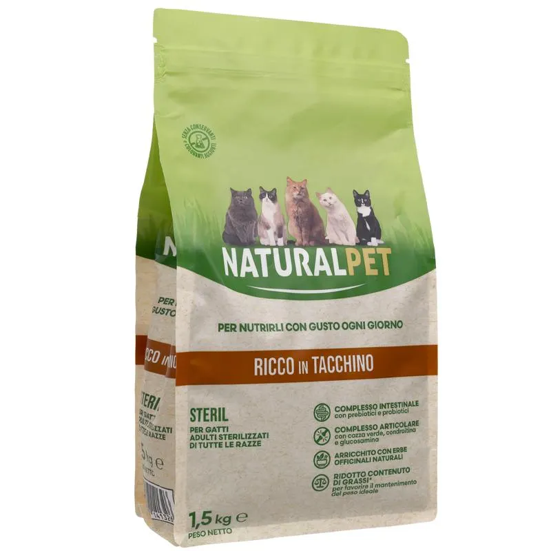 Naturalpet Cat Sterilised ricco in Tacchino 1,5kg