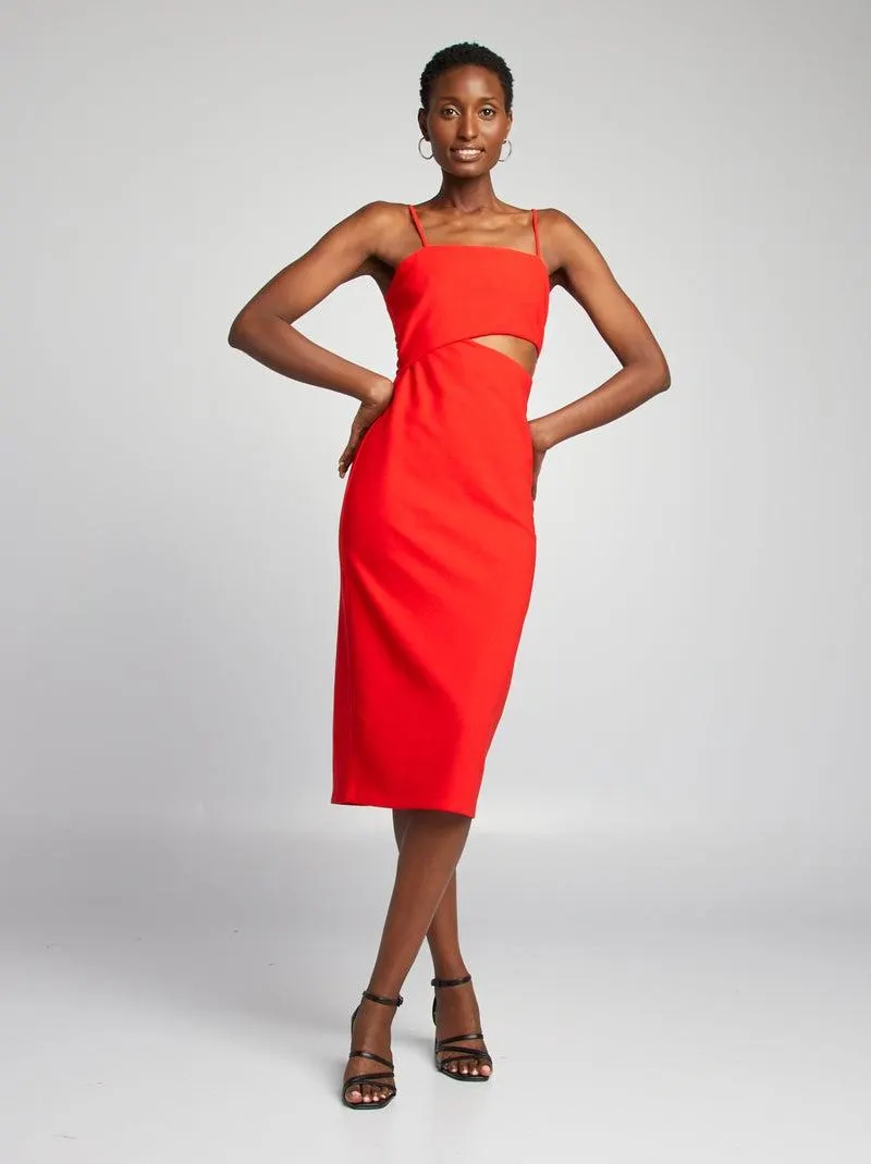 Vestito midi con spalline sottili - rosso