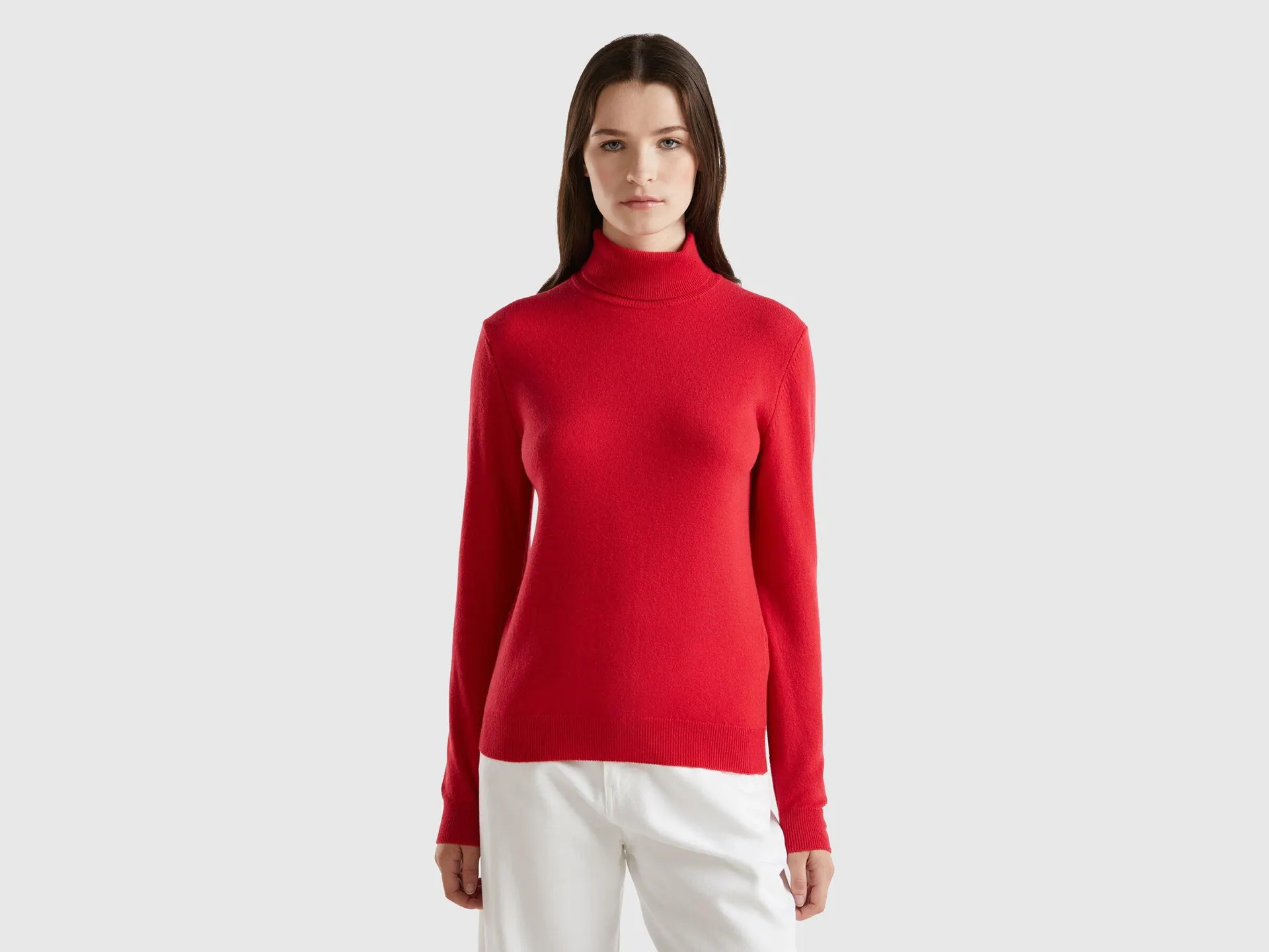 Maglione dolcevita rosso prugna in pura lana Merino