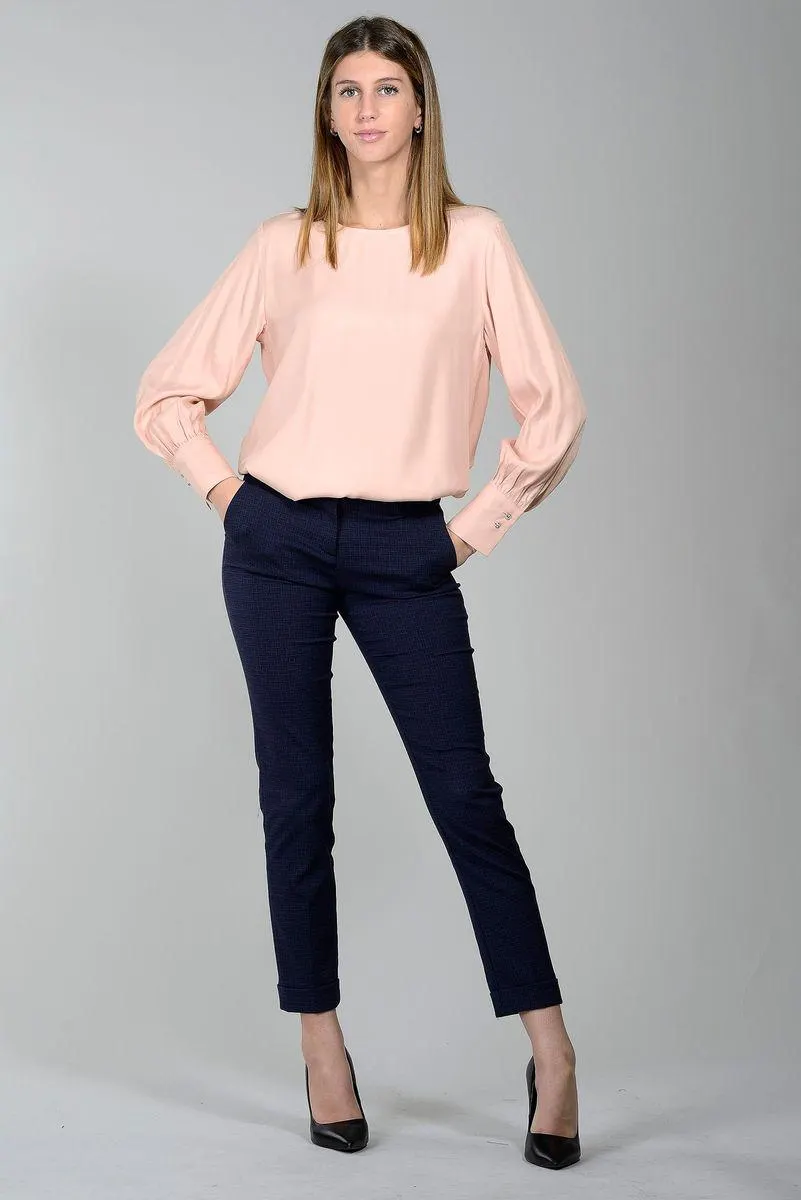 Blusa rosa viscosa bottoni gioiello polsini