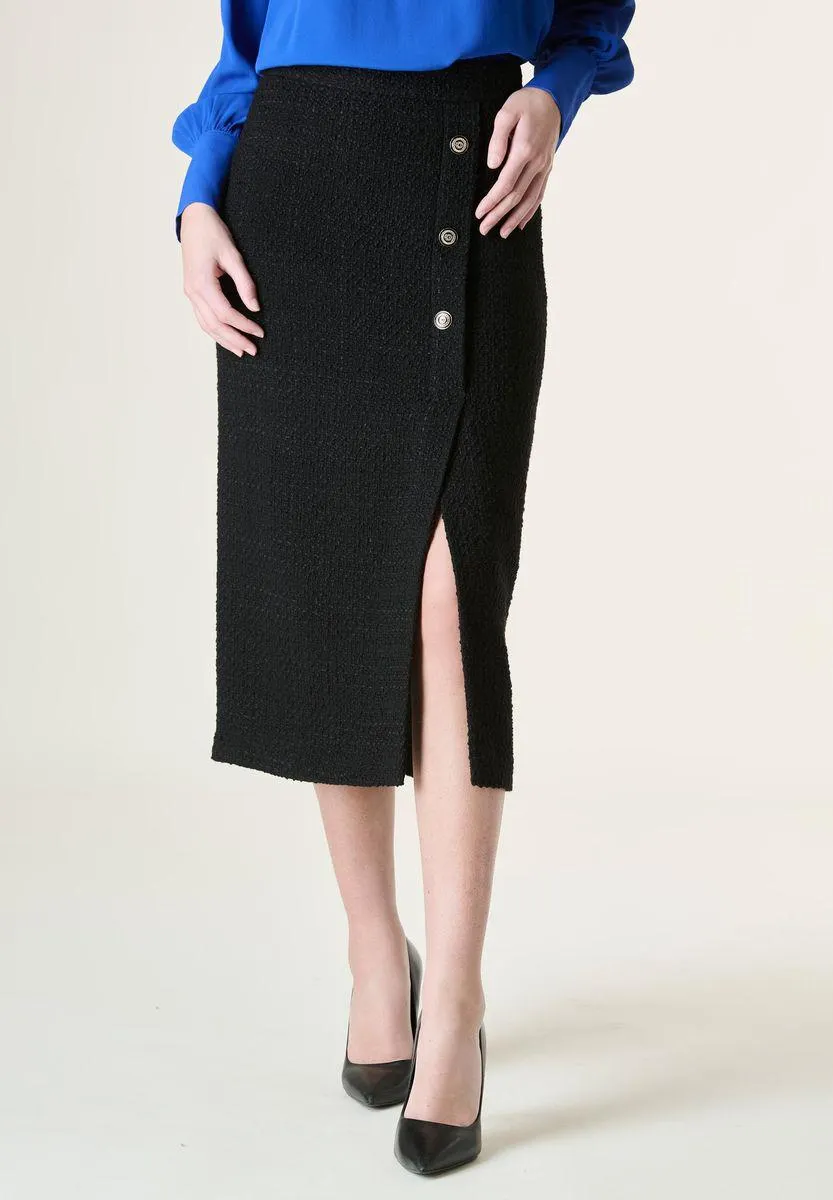 Gonna nera midi spacco tweed Marella