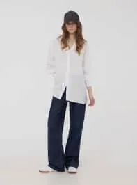 Camicia over effetto lino Bianco ottico