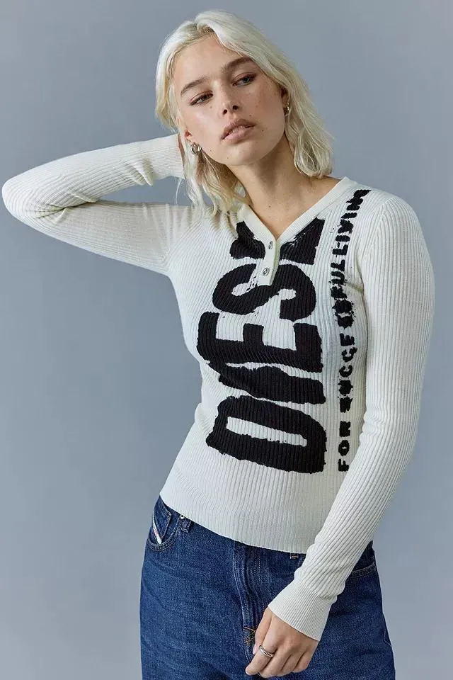 Diesel Arita T-shirt a maniche lunghe in maglia a coste Ecru