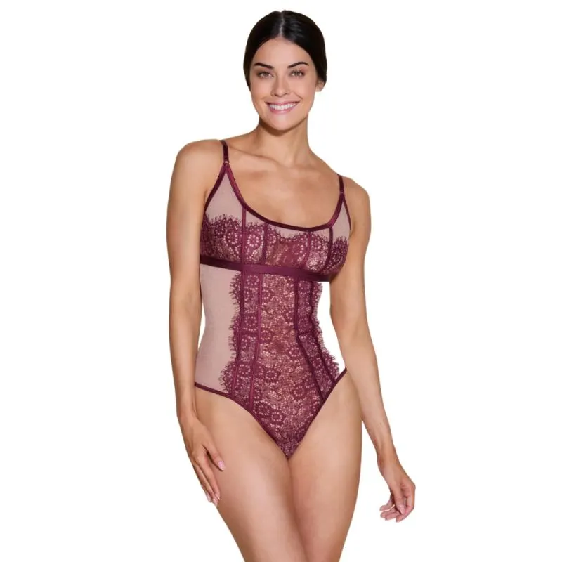 CB-SICIL2211VIN - Body Sicilia in tulle e pizzo senza ferretto - Vino India