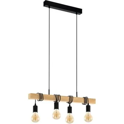 Lampadario a sospensione Townshend 4 luci E27 metallo legno nera 70x10,5xH110 cm