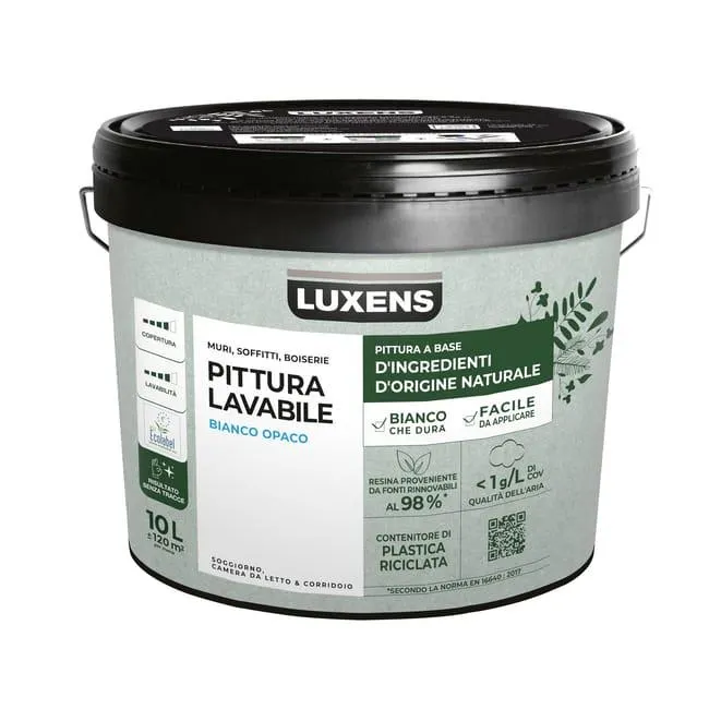 Pittura per interni per parete e soffitto lavabile, LUXENS Biobased bianco opaco, 10 L