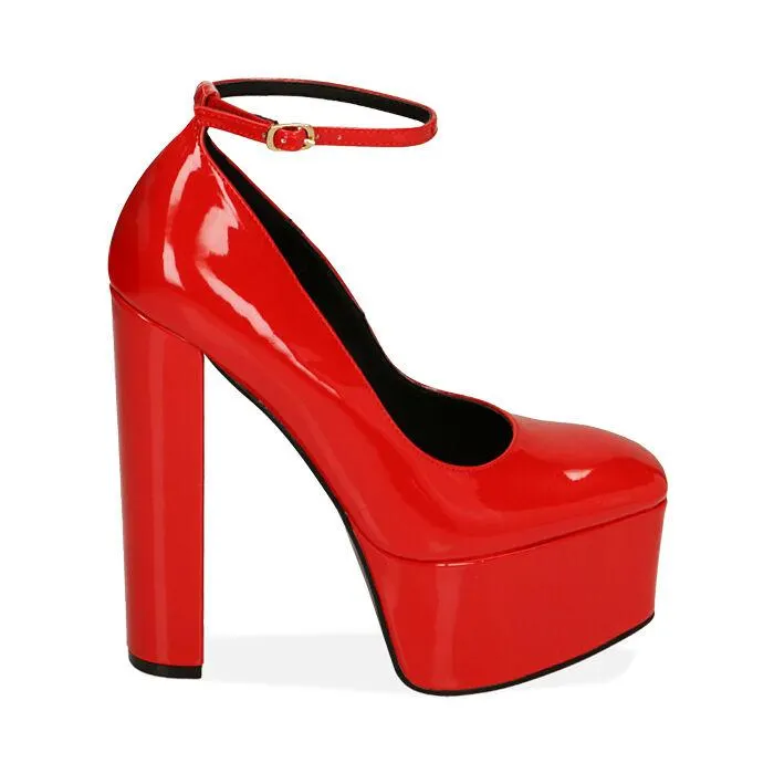 Décolleté platform rosse in vernice, tacco 15 cm