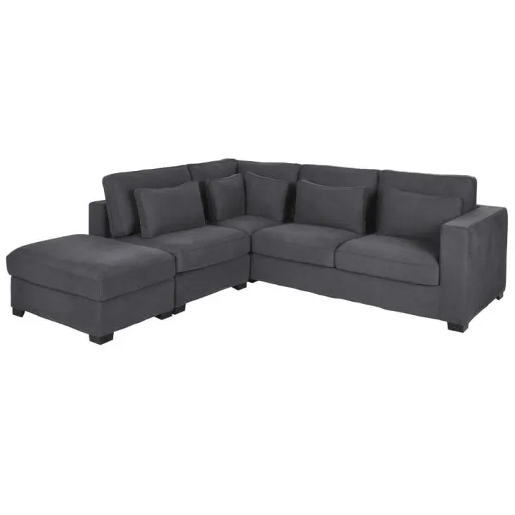 Divano angolare a 4/5 posti in cotone e lino grigio ardesia