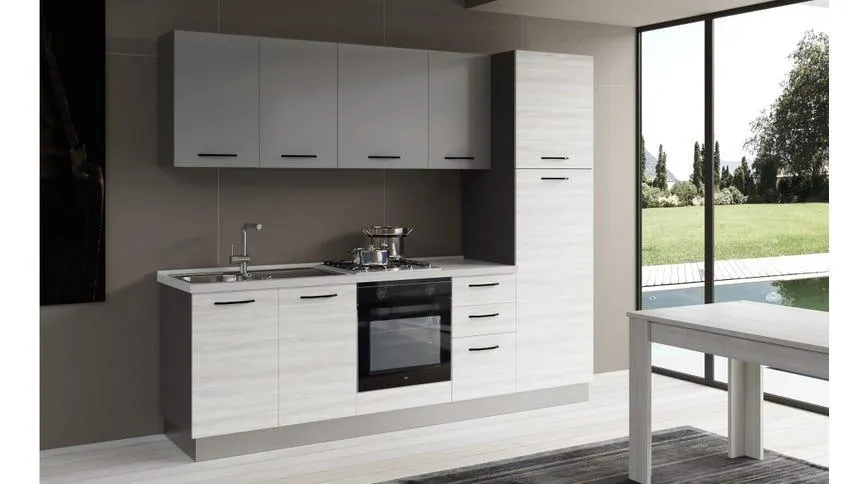 Gilda cucina 255 cm colore frassino ghiaccio e light grey