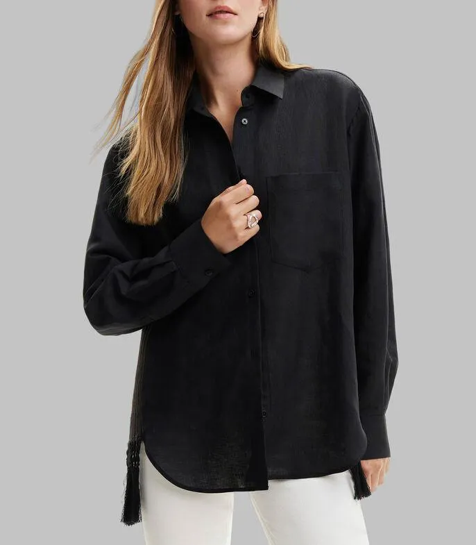 Camisa con flequillos manga larga Mujer