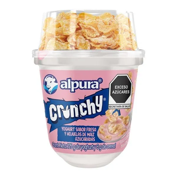 Yoghurt Alpura batido fresa 125 g+hojuelas azúcar 6 g