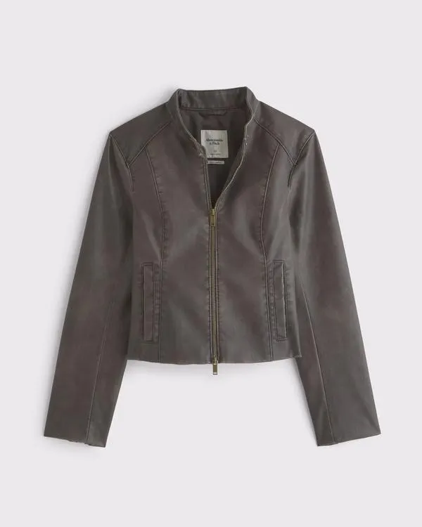 Slim Vegan Leather Mockneck Jacket