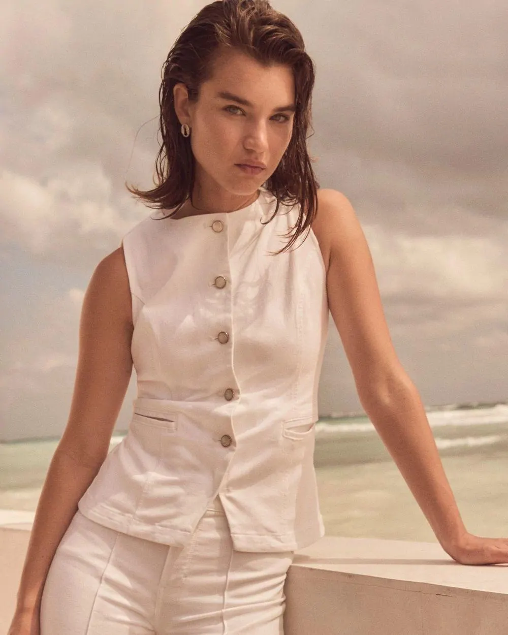 Denim Button Front Vest