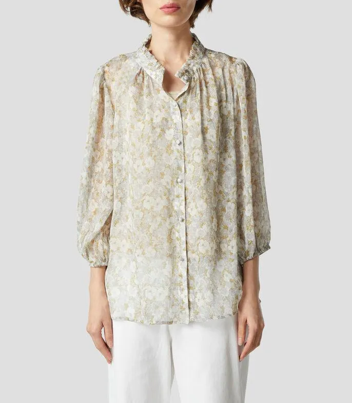 Blusa con flores de manga larga Mujer