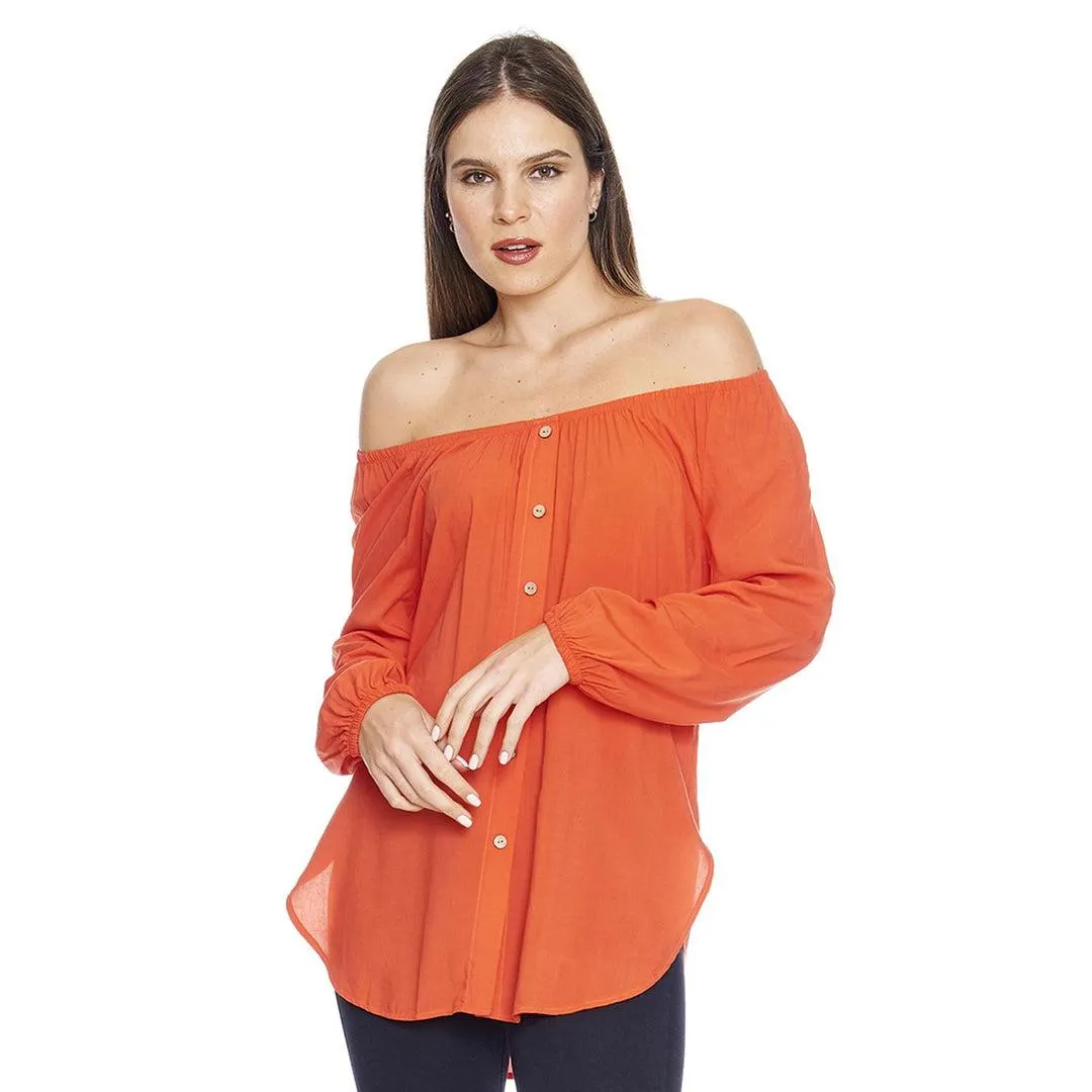 Blusón Mujer con enresortado en escote Manga 3/4 Coral