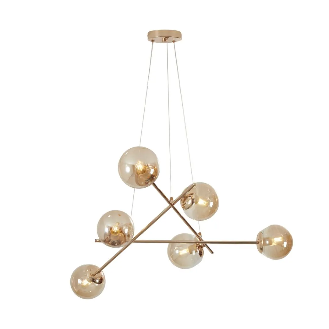Lámpara colgante de esferas de vidrio color ambar degradado 6 luces E27 con cable de 2m