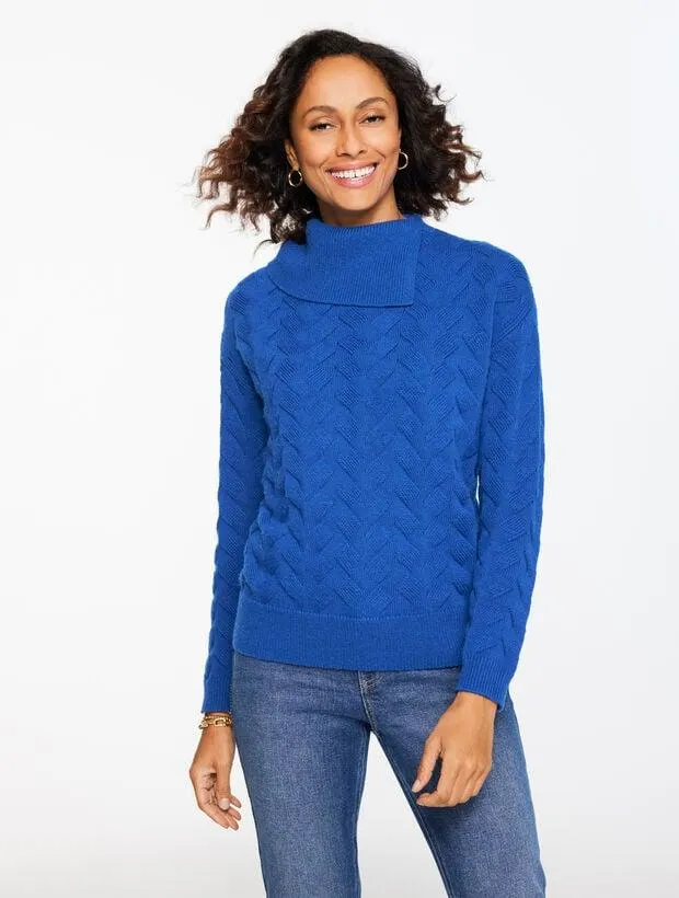 Basketweave Split Neck Sweater