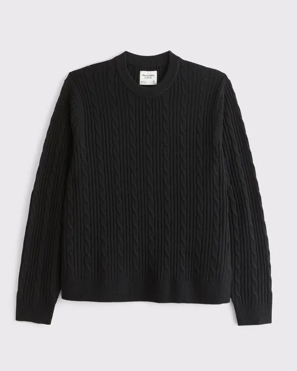 Merino Wool-Blend Cable Crew Sweater