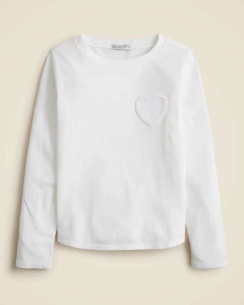 Girls' long-sleeve heart-pocket T-shirt in vintage jersey