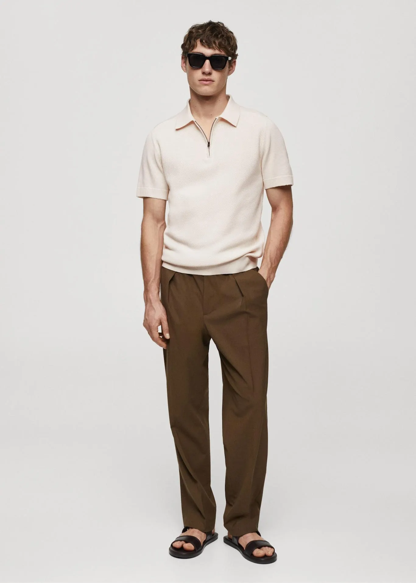 Cotton-knit polo shirt with zip
