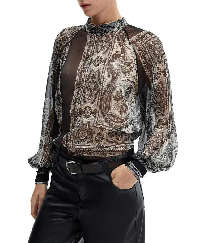 Blusa semi transparente con manga larga Mujer