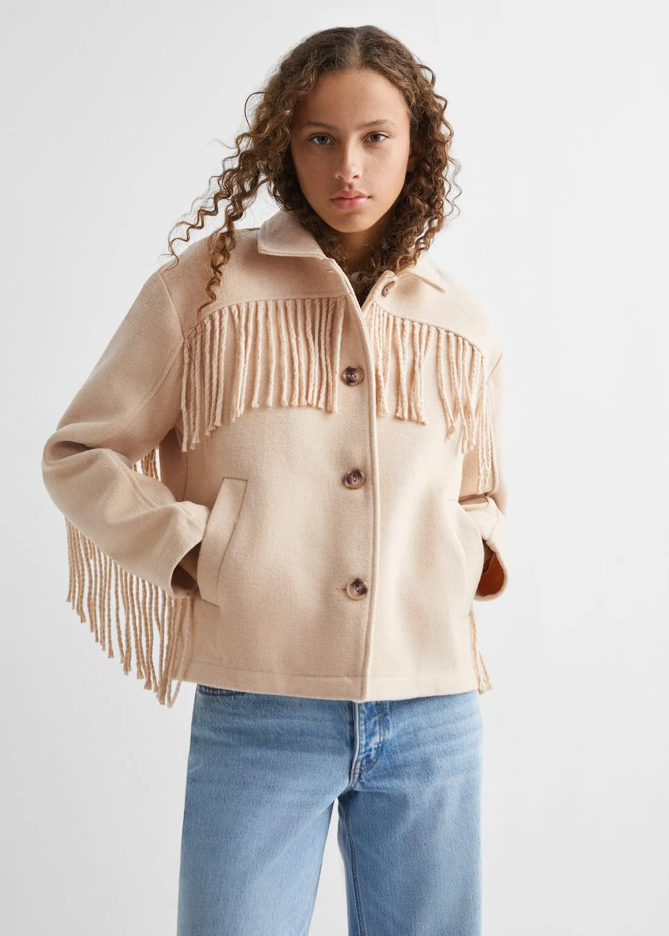 Chaqueta lana flecos