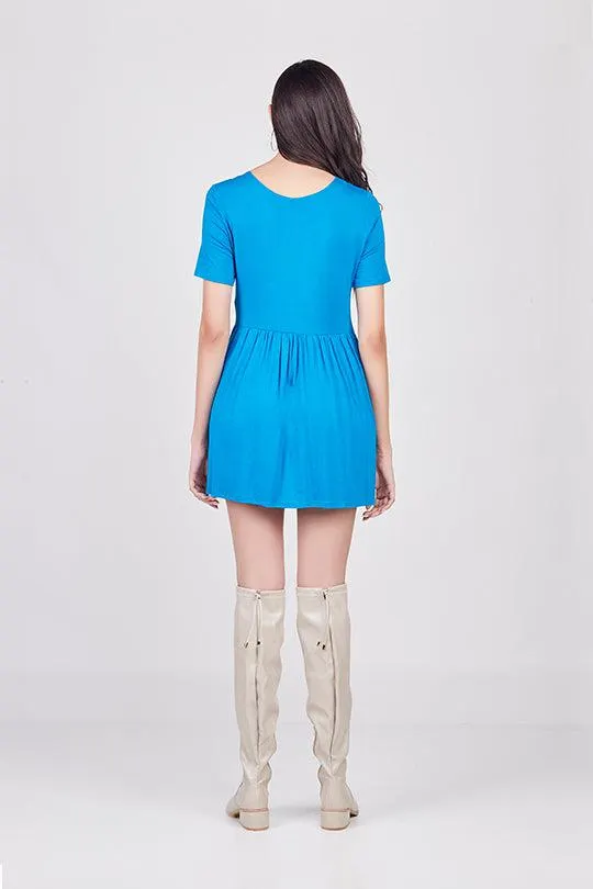 VESTIDO TEAL CON CORTE EN CINTURA