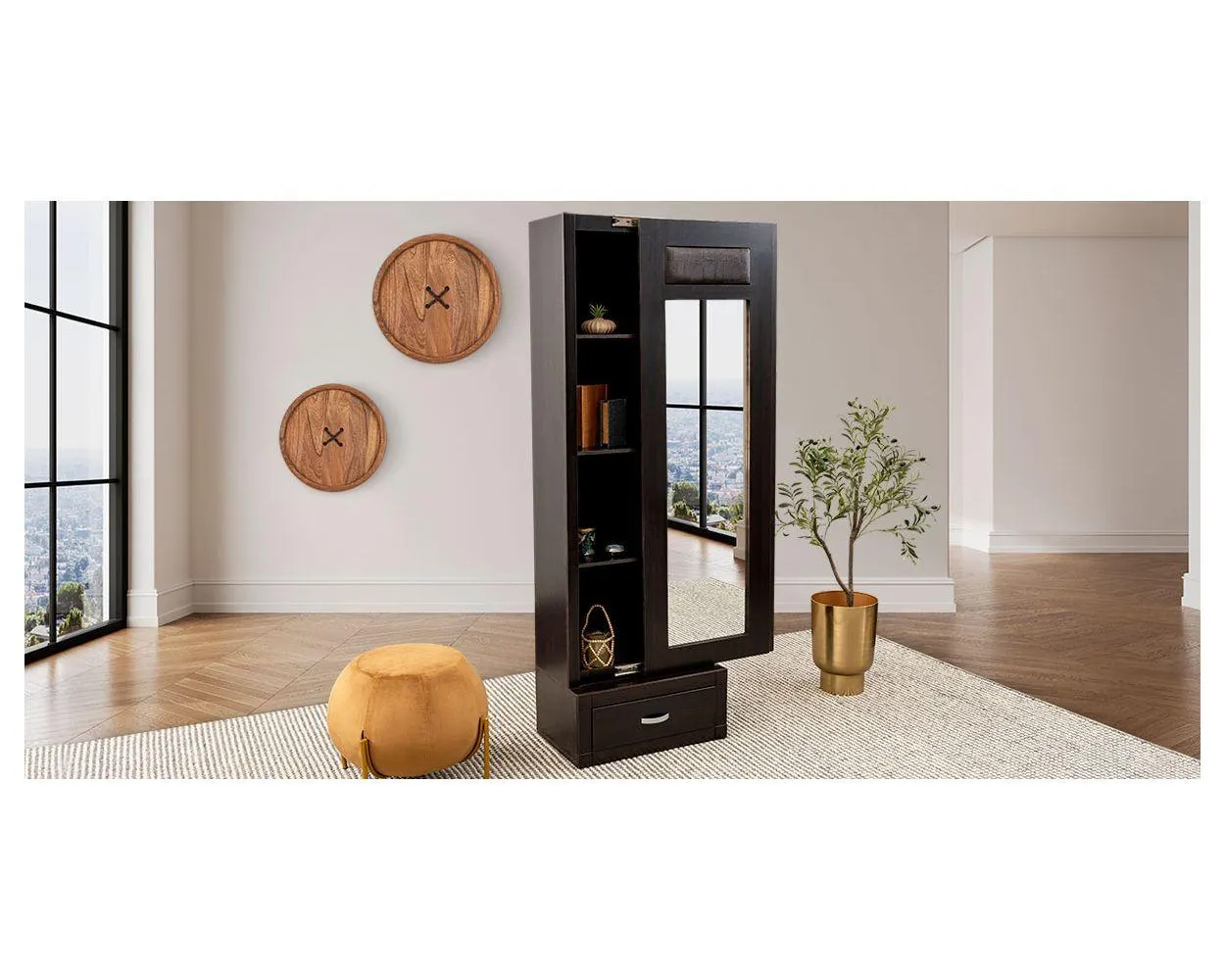 Espejo Vertical Con Cajón Egipto Café