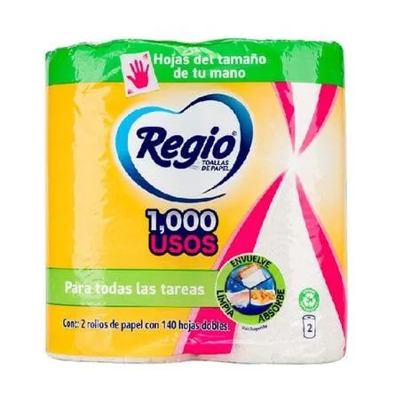 Toalla de Cocina Regio 1000 usos 2 Rollos con 140 Hojas Dobles