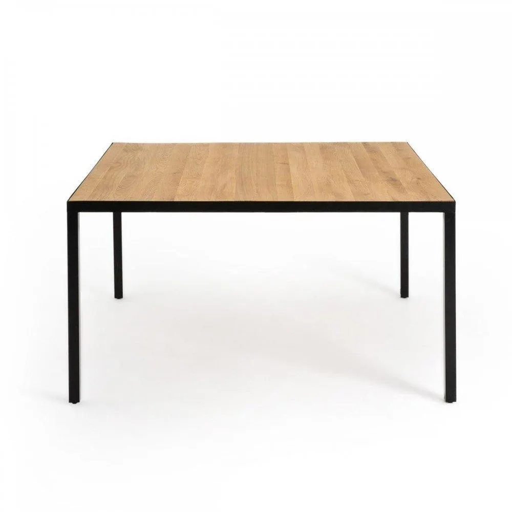 Rivera - Mesa de comedor cuadrada estilo industrial para 8 personas en madera de encino