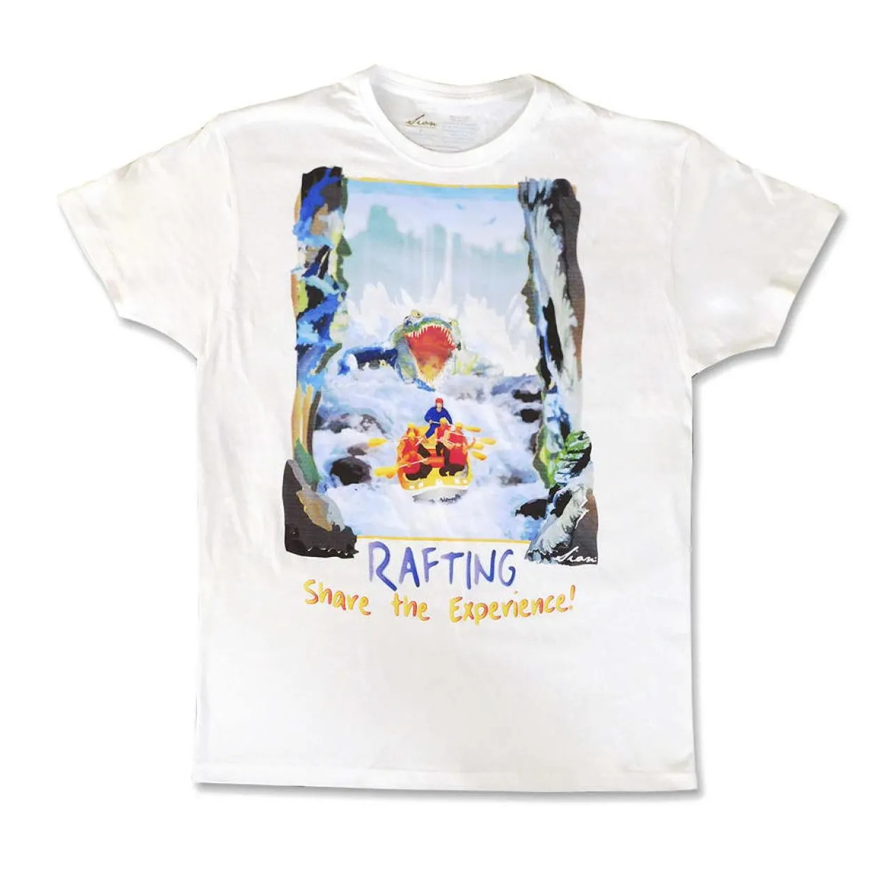 Playera CHICA para hombre, 100% algodón peinado, cuello redondo, Rafting share the experience!, blanco