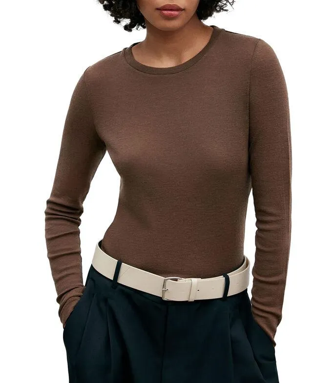 Playera de cuello redondo con manga larga y jaspeado Mujer